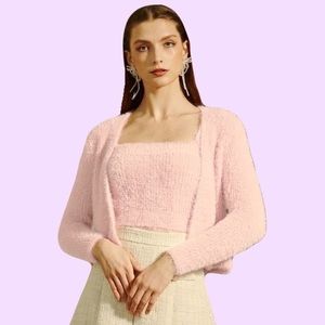 Fuzzy Cardigan + Top Set
